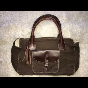 Lockwood Brown Linen Lather Purse Handbag